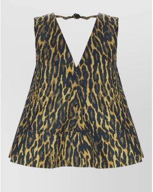 Ganni Leopard Print Regular Fit Tank Top - Green