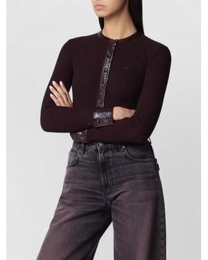 Courreges Knit Top Button Detail Contrast Collar - Blue