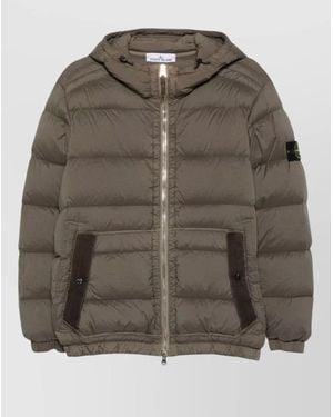 Stone Island Hooded Down Puffer Jacket - Brown
