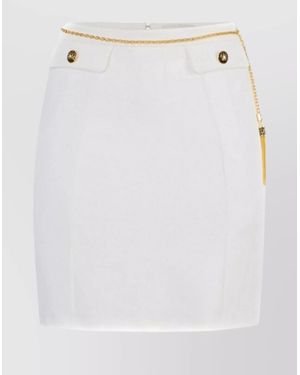 Elisabetta Franchi High-Waisted Mini Skirt Button Detail - White