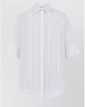 P.A.R.O.S.H. Shirt Collared Neck Pleated Detail Short Sleeves - White