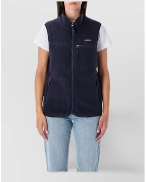 Patagonia Fleece Vest With High Collar And Pockets - Blue