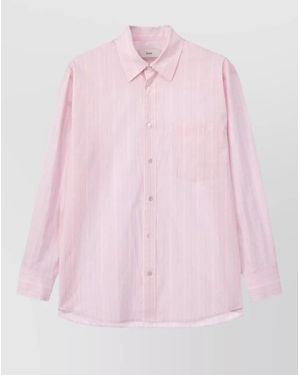 DUNST Striped Cotton Shirt Chest Pocket Collar - Pink