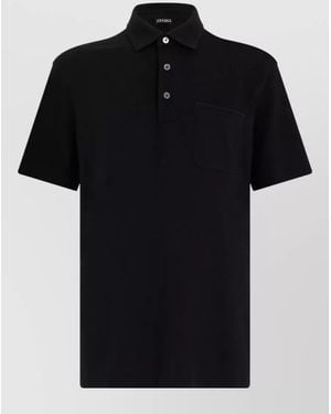 ZEGNA Short Sleeve Polo Shirt Chest Pocket - Black