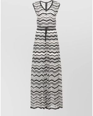 D.exterior Chevron Knit Jumpsuit Lurex Drawstring Waist - White