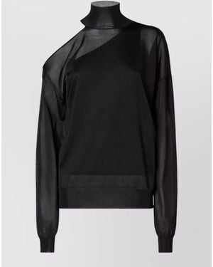 Fendi Silk Organza Turtleneck Cutout Knit Top - Black