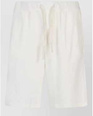 Original Vintage Linen Cotton Shorts Elastic Waistband Back Pocket - White
