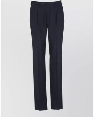 Incotex Pleated Front Cotton Trousers Belt Loops - Blue