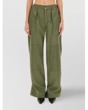 Rabanne Wide Leg Cargo Pants With Pleated Front - Green