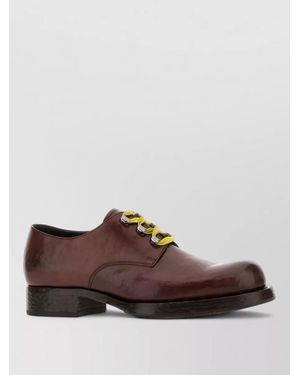 Prada Derby Lace Up Shoes Round Toe Leather - Brown