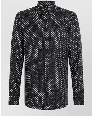 Dolce & Gabbana Silk Twill Shirt Polka Dot Pattern - Black