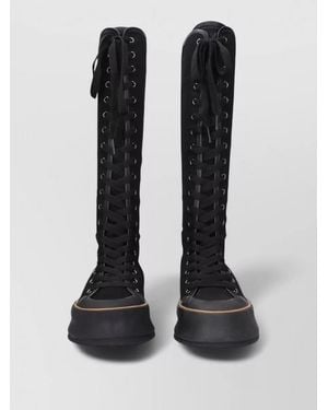 Max Mara Canvas Lace-Up Platform Boots - Black