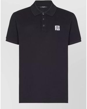 Balmain Short Sleeve Polo Collar Knit Top - Blue