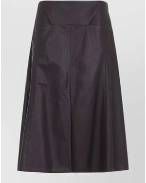 Alaïa Lamb Leather Low-Rise A-Line Slit Midi Skirt - Blue
