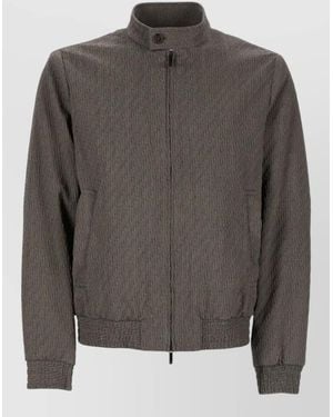 Emporio Armani Stand Collar Textured Blouson Jacket - Grey