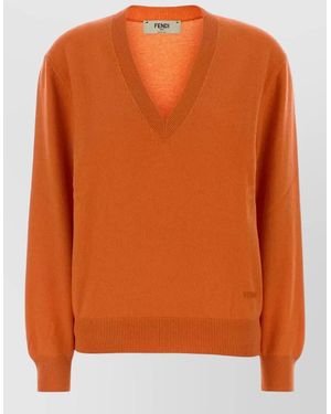 Fendi Cashmere Oversized V-Neck Jumper - Orange