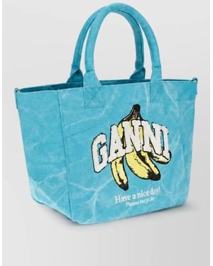 Ganni Cabas Recycled Cotton Beach Bag - Blue