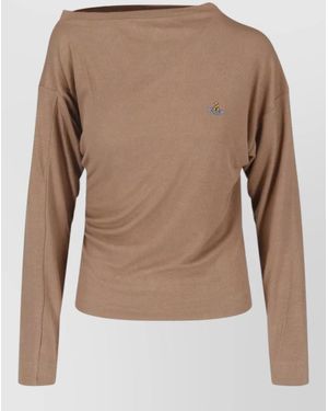 Vivienne Westwood Ribbed Asymmetric Boat Neck Long Sleeve Top - Brown