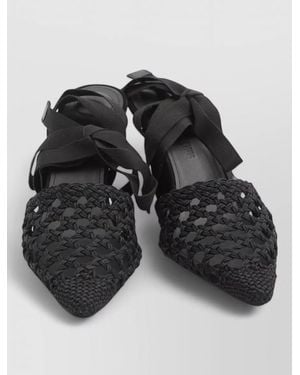 Jacquemus Wedge Espadrille Mules Pointed Toe Ribbon - Black