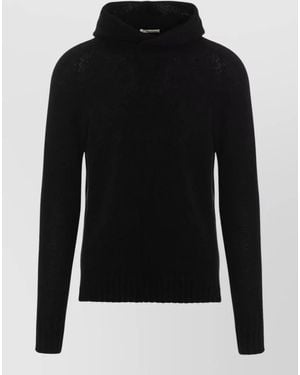 Ma'ry'ya Cashmere Virgin Wool Long-Sleeve Hooded Jumper - Black
