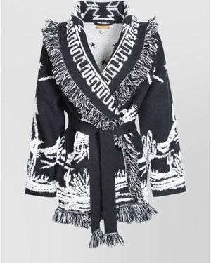 Alanui Cashmere Fringed Belted Long-Sleeve Cardigan - Gray