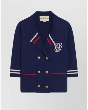 Valentino Double-Breasted Wool Cardigan With-Tone Buttons - Blue