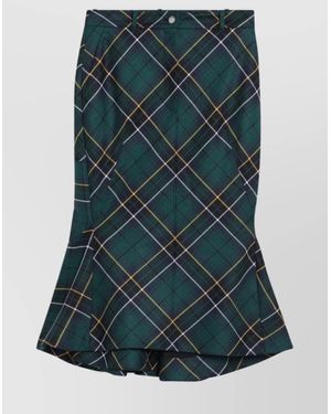 McQueen Wool Tartan A-Line Skirt - Green