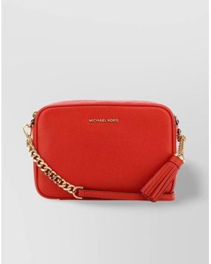 Michael Kors Medium Leather Crossbody Bag With Chain Strap - Red