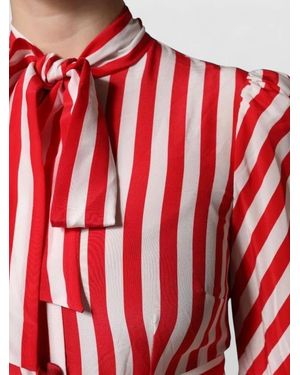 Dolce & Gabbana Silk Striped High-Neck Long-Sleeve Midi Dress - Red