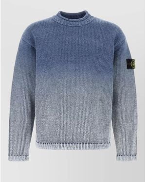 Stone Island Cotton Jumper Gradient Design Ribbed Trims - Blue