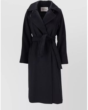 Max Mara Belted Mid Length Coat Notched Lapels - Blue