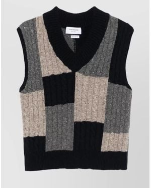Thom Browne Cable-Knit V-Neck Sleeveless Sweater - Black