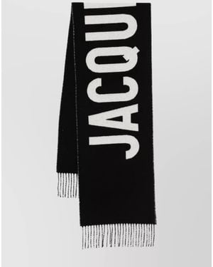 Jacquemus Virgin Wool Logo-Intarsia Fringed Scarf - Black