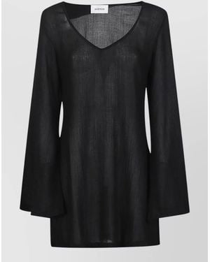 Anemos Tunic Long Sleeves Sheer Fabric V Neckline - Black