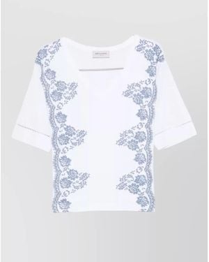 ERMANNO FIRENZE Top Short Sleeves Cut Out Embroidery - White