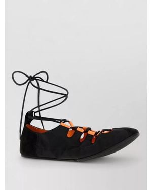 Alaïa Canvas Ballerinas Lace Up Flat Sole - White