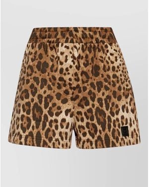 Dolce & Gabbana Logo Patch Shorts Leopard Pattern Waistband - Brown