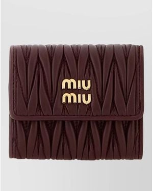 Miu Miu Leather Wallet Fold Over Flap Quilting - Purple