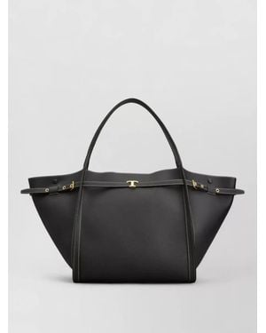 Tod's Medium Leather Tote Bag Top Handle - Black