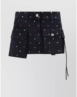 The Attico Denim Rhinestone-Embellished Mini Skirt - Blue