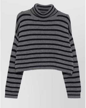 Lisa Yang Striped Ribbed Cashmere Turtleneck Sweater - Black