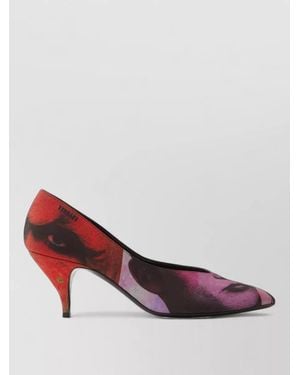 Versace Pumps Face Print Pointed Toe Kitten Heel - Red