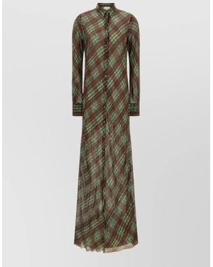 Dries Van Noten Silk-Blend Checked Long Shirt Dress - Green