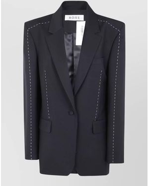 Rohe Tailored Blazer Contrast Stitching Notched Lapel - Blue