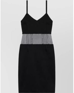 Marni Wool Draped Pleated V-Neck Spaghetti-Strap Mini Dress - Black