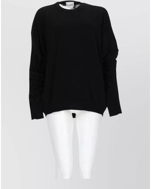 Nude Crew Neck Top Long Sleeve Ruching - Black