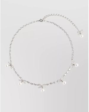 Self-Portrait Crystal Embellished Pearl Charm Necklace - White