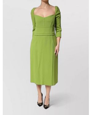 Dolce & Gabbana Silk Sweetheart Neckline Midi Dress - Green