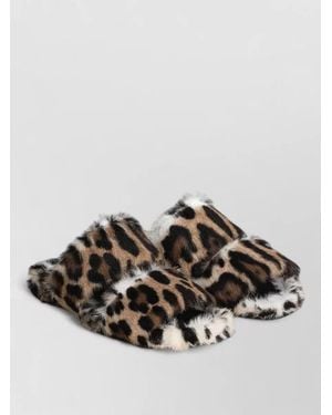 Dolce & Gabbana Flat Faux Fur Leopard Print Slippers - Gray