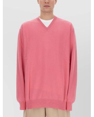 Comme des Garçons V-Neckline Wool Jersey Sweater - Pink